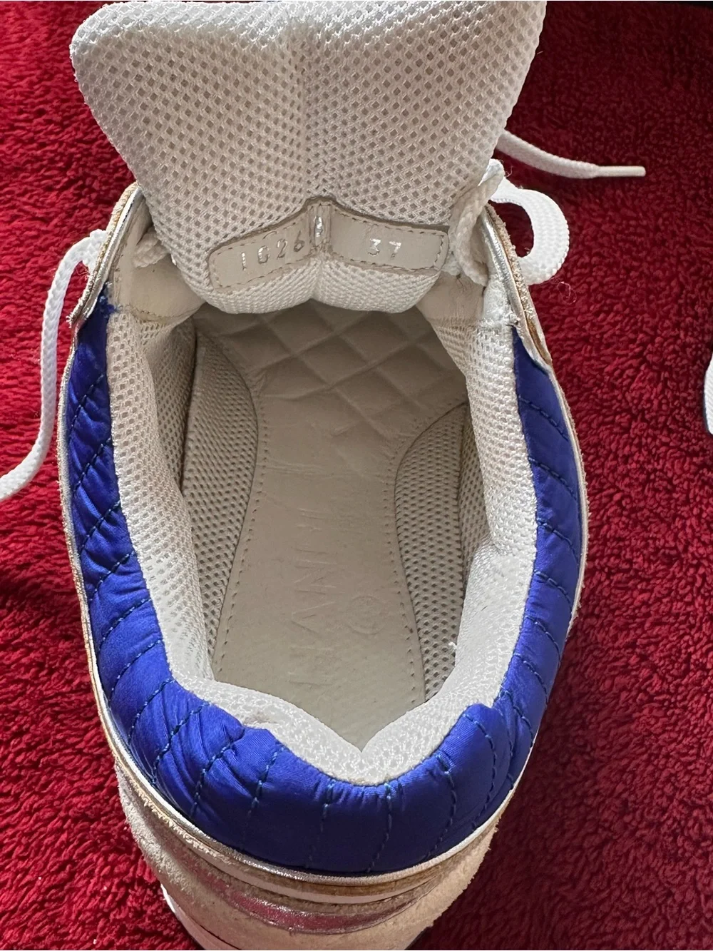 CHANEL Blue and White Quilted Logo Sneakers - Picture 7 of 7